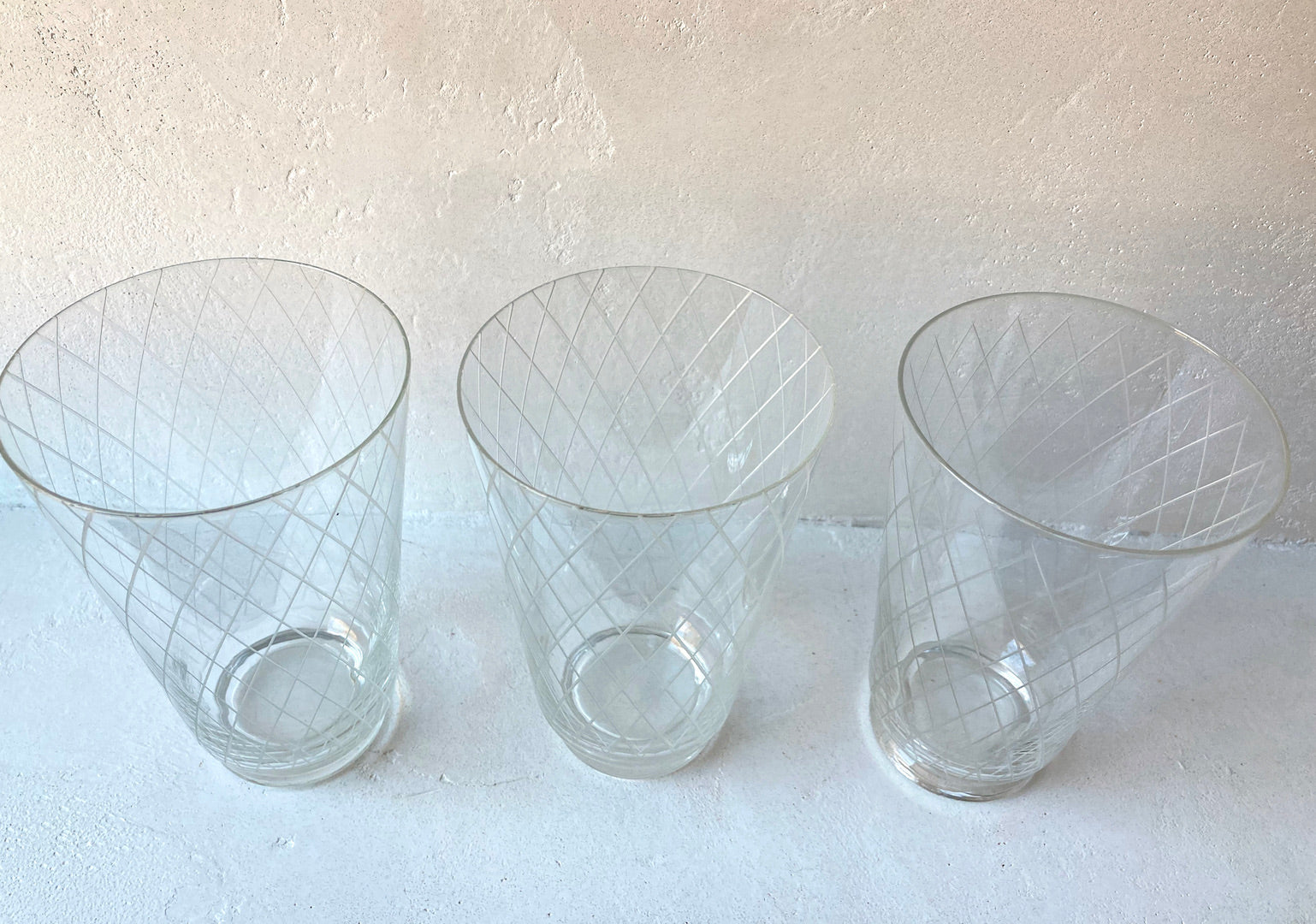 TRIO OF ETCHED CRYSTAL GLASSES